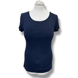Talbots Women’s Short Sleeve Scoop Neck Pima Cotton Tee navy Large